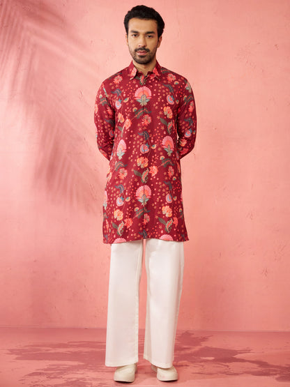 Maroon Rayon Festival Wear Men'S Kurta Set