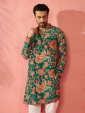 Green Silk Blend Party Wear Men's Kurta