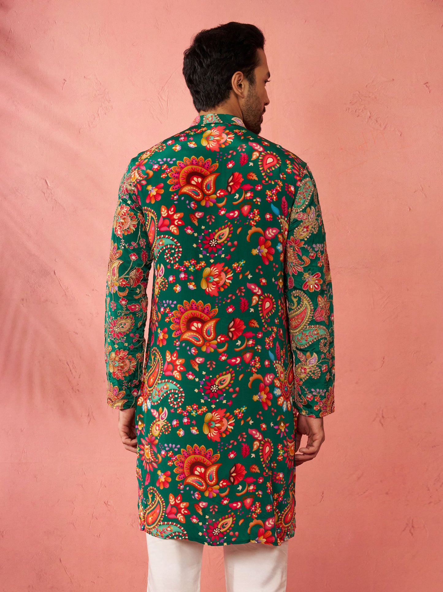 Green Silk Blend Party Wear Men's Kurta