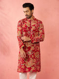 Maroon Silk Blend Party Wear Men's Kurta