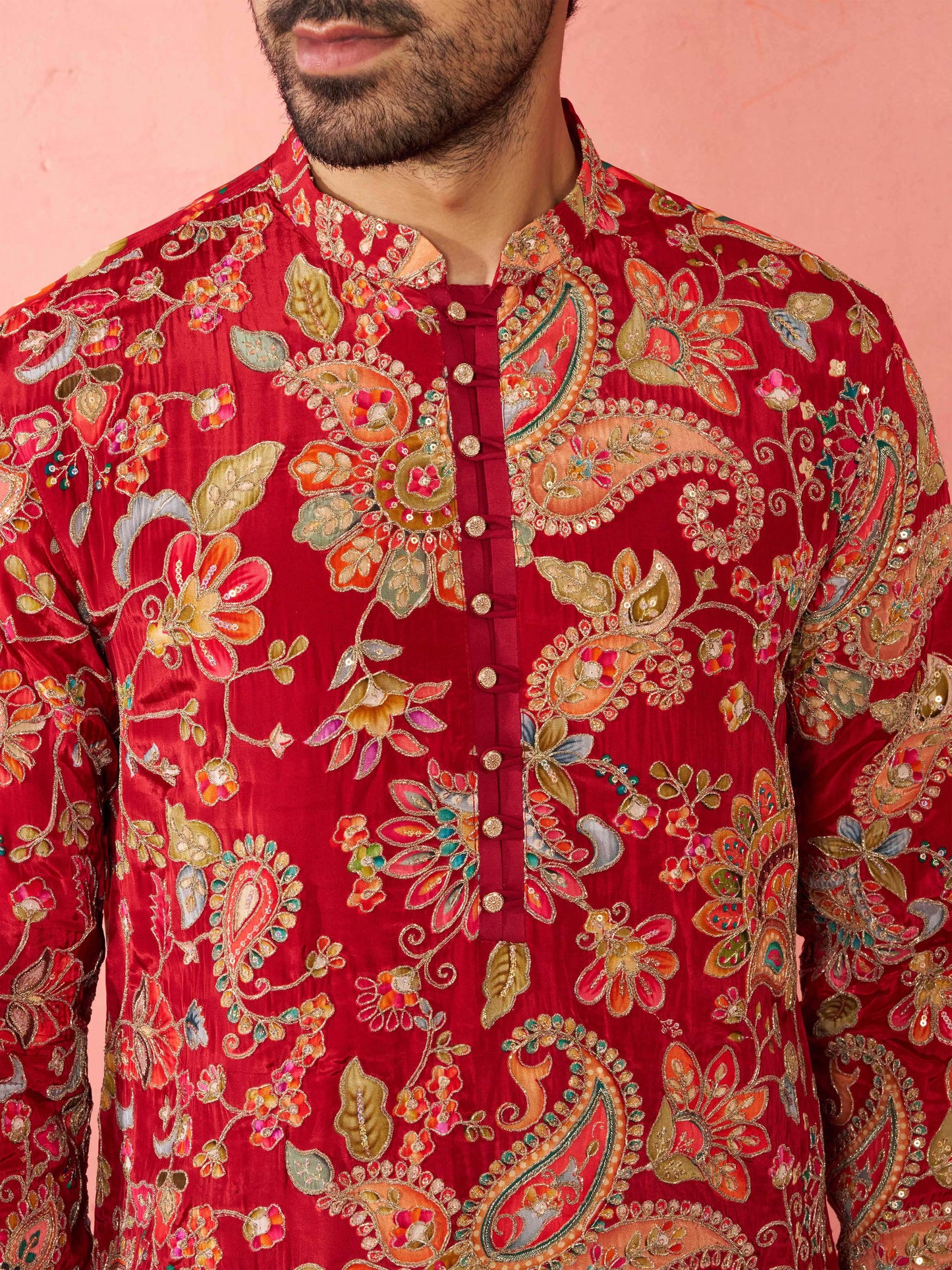 Maroon Silk Blend Party Wear Men's Kurta