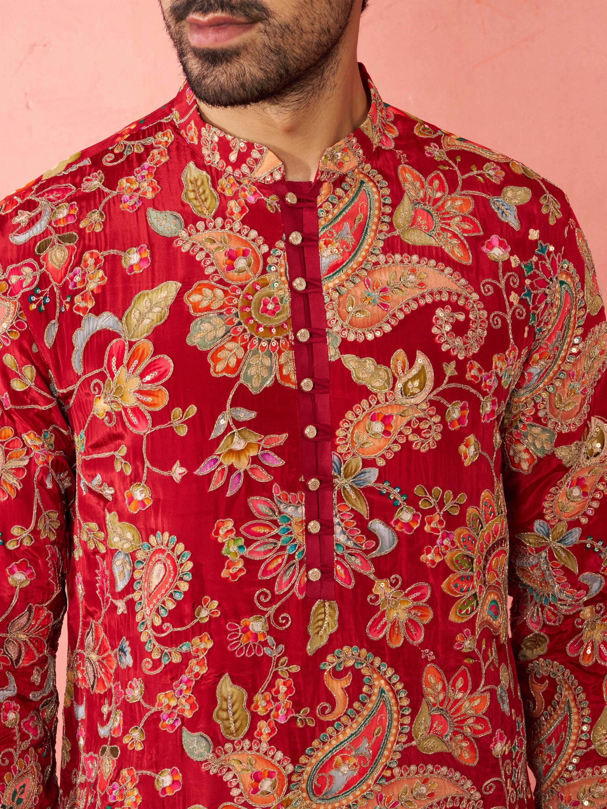 Maroon Silk Blend Party Wear Men's Kurta