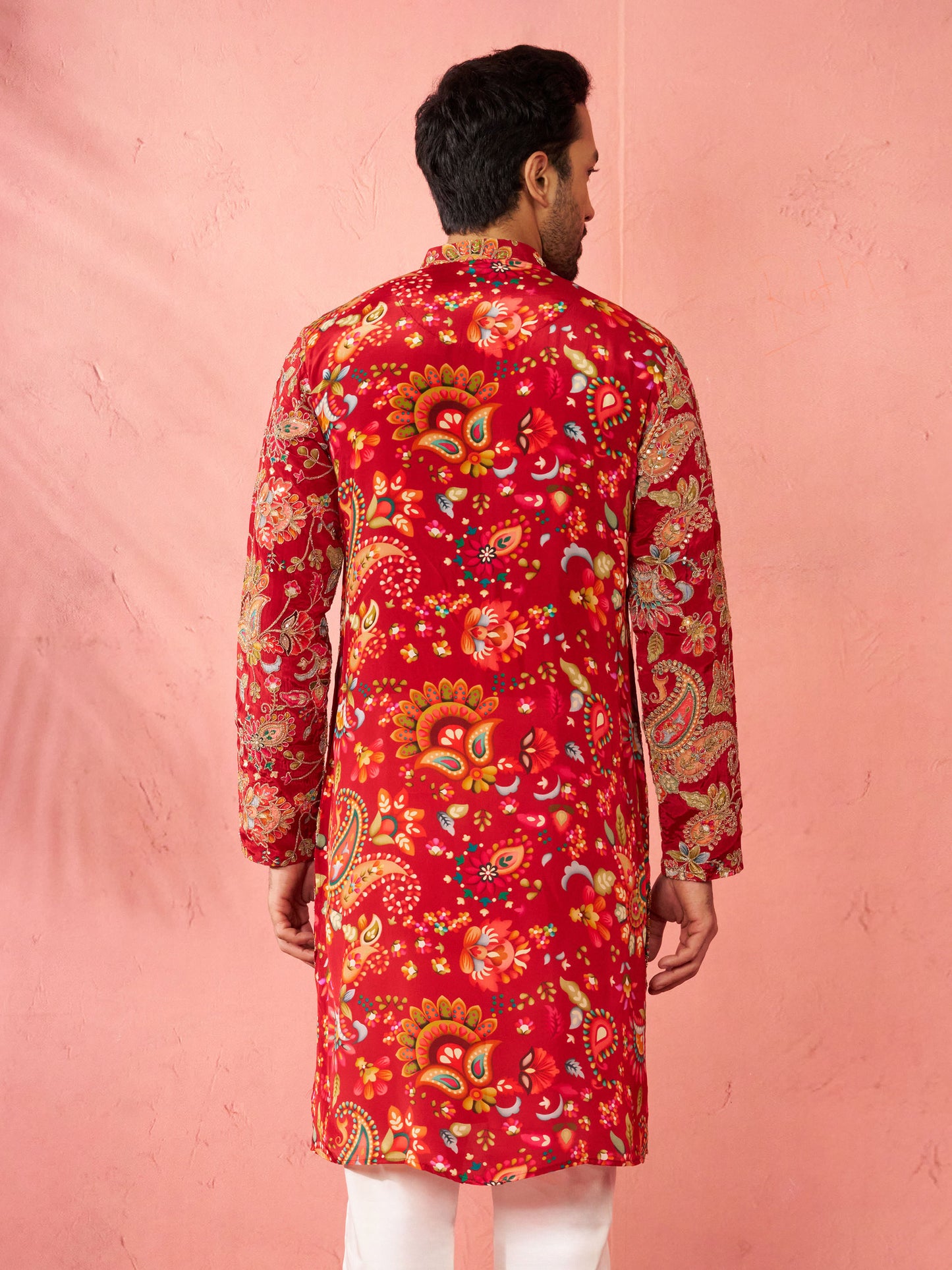 Maroon Silk Blend Party Wear Men's Kurta