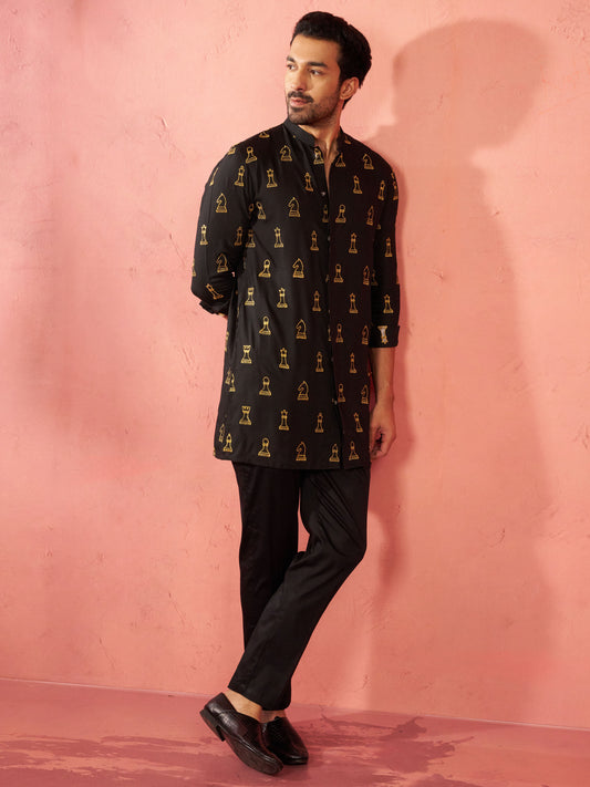 Black Satin Festival Wear Men'S Kurta Set