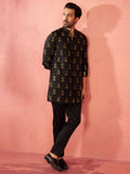 Black Satin Festival Wear Men'S Kurta Set