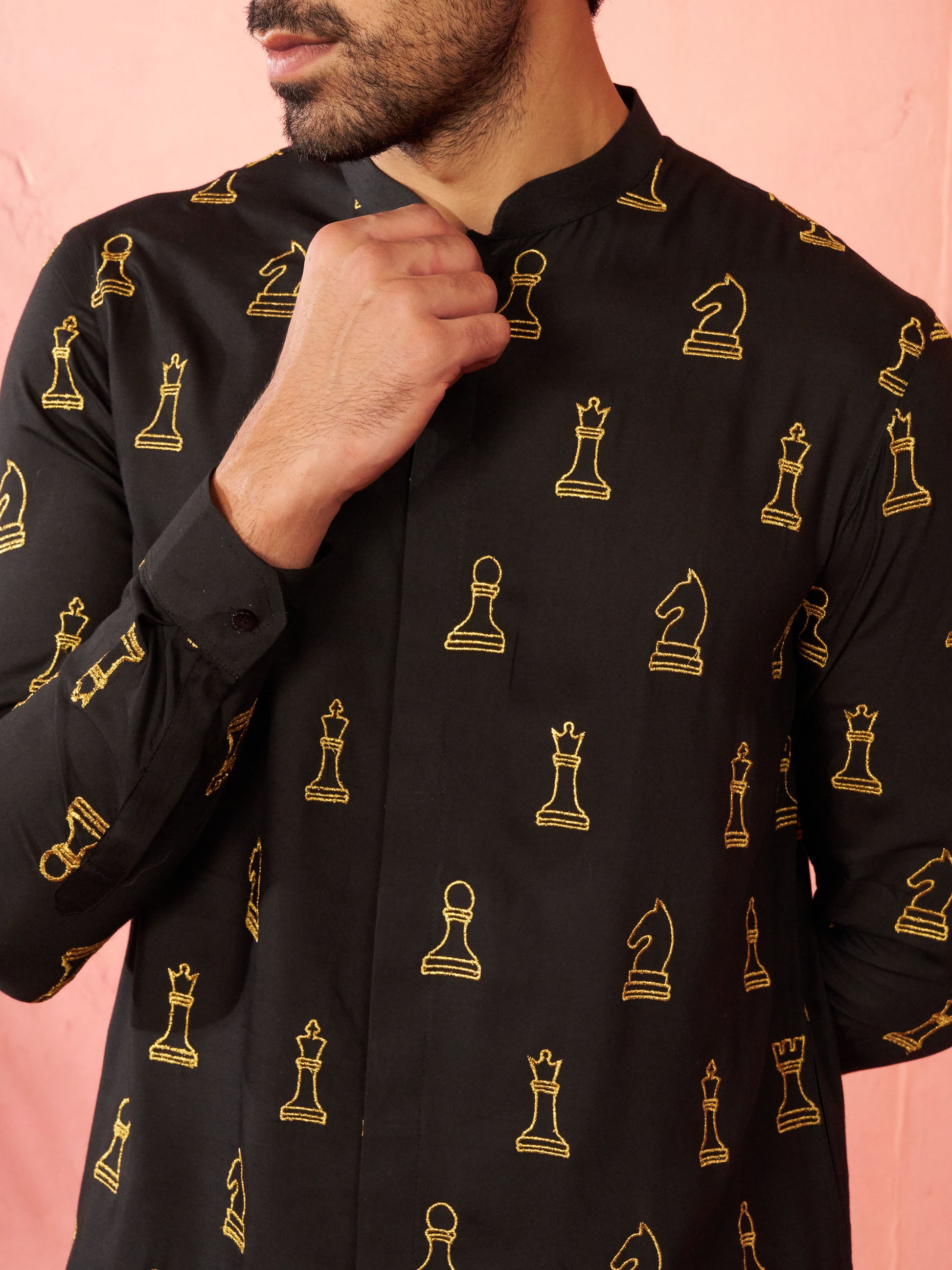 Black Satin Festival Wear Men'S Kurta Set