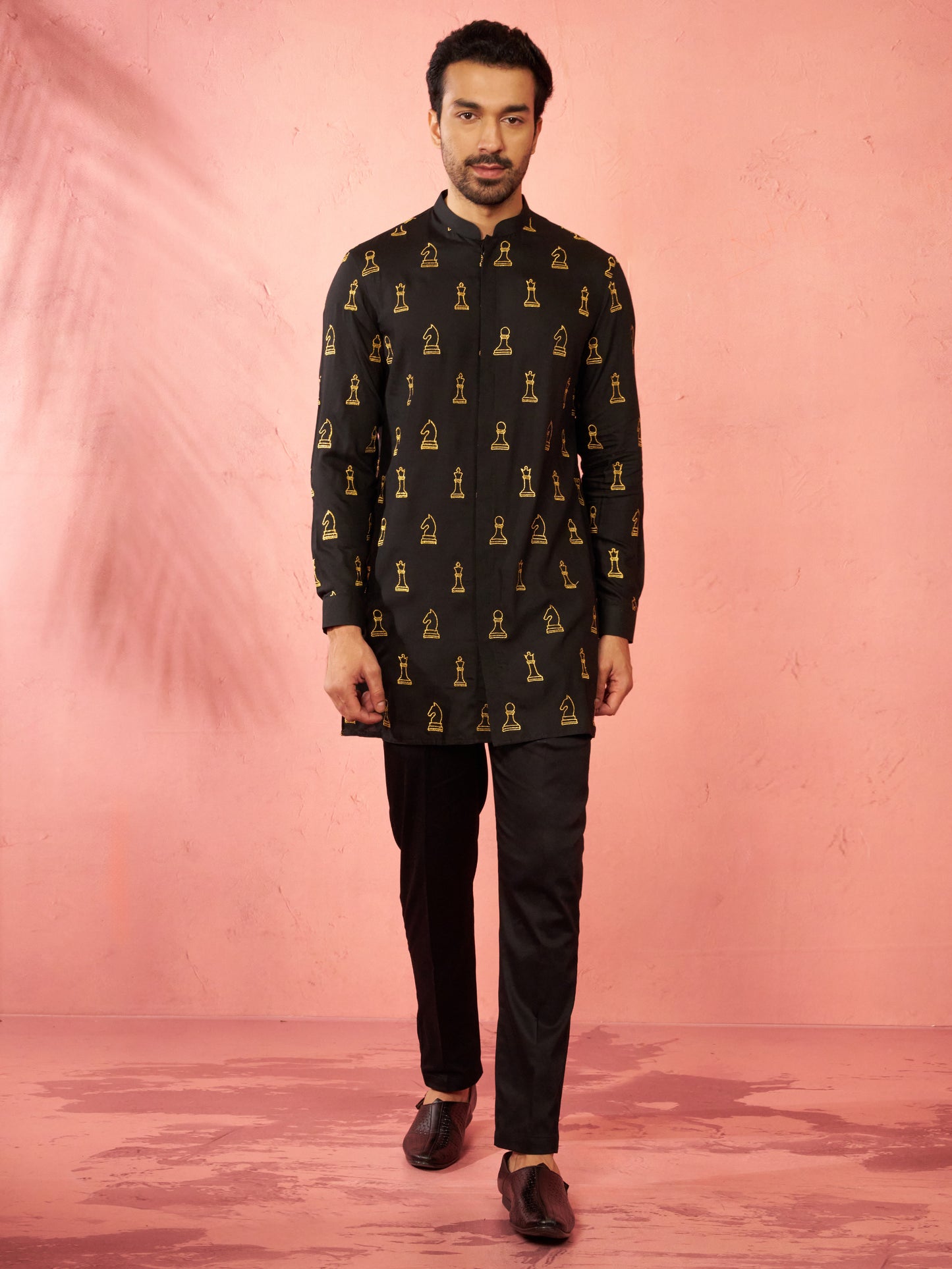 Black Satin Festival Wear Men'S Kurta Set