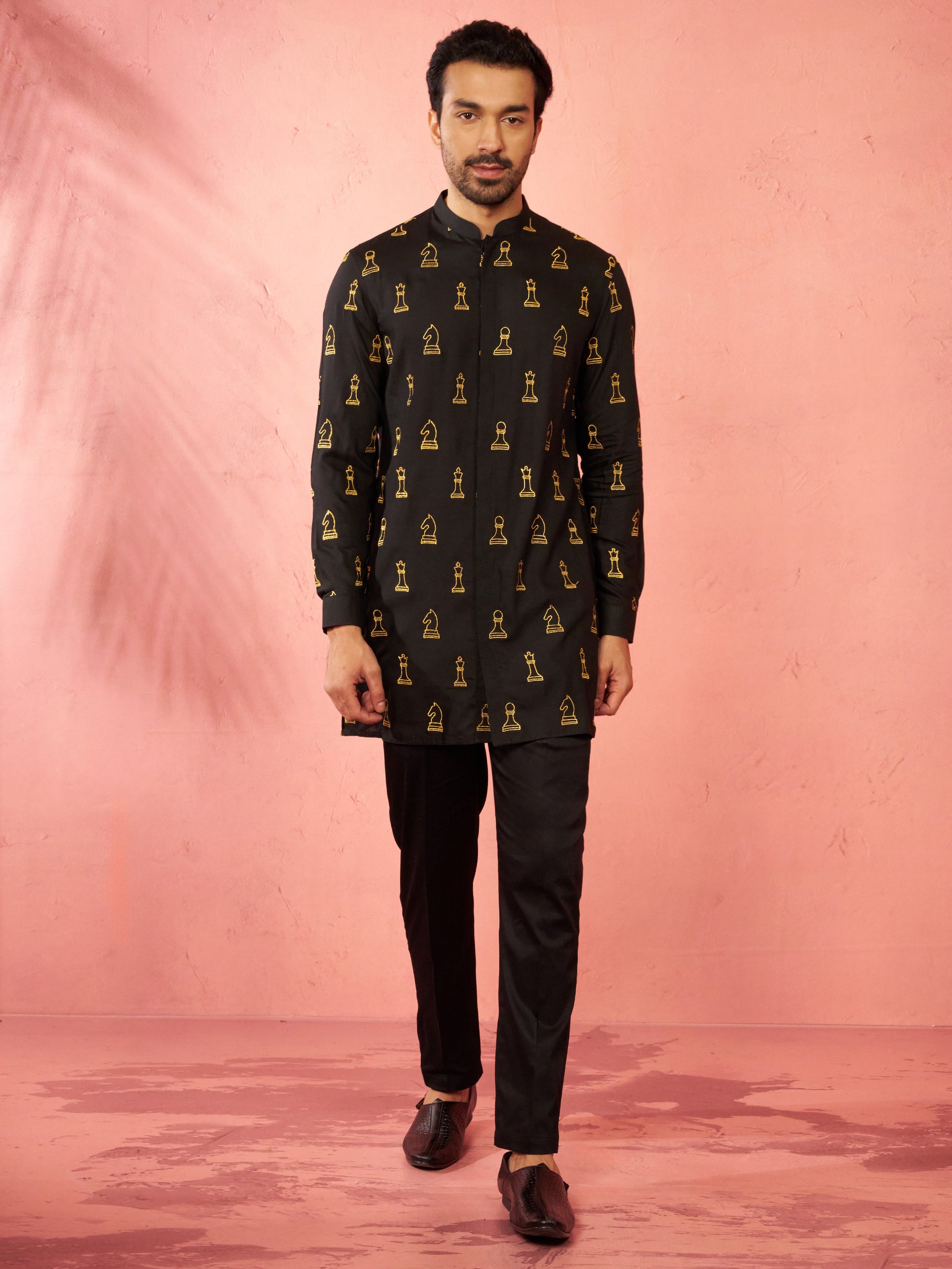 Black Satin Festival Wear Men'S Kurta Set