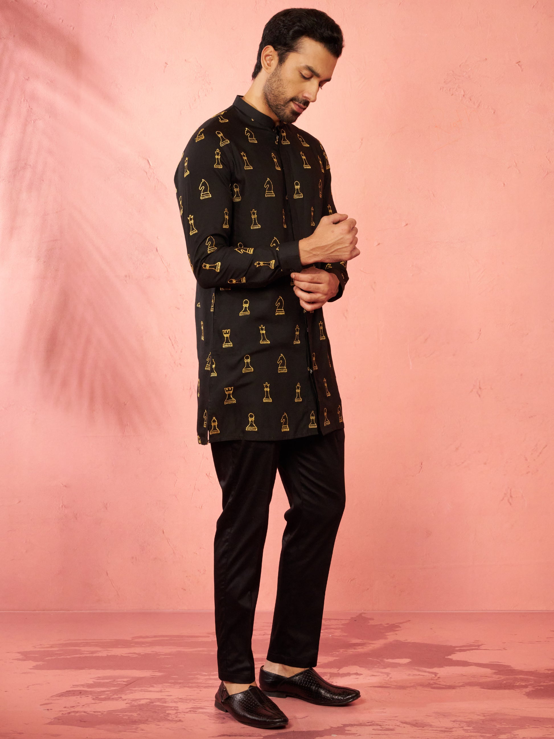 Black Satin Festival Wear Men'S Kurta Set