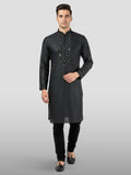 Black Silk Wedding Wear Men'S Kurta Set