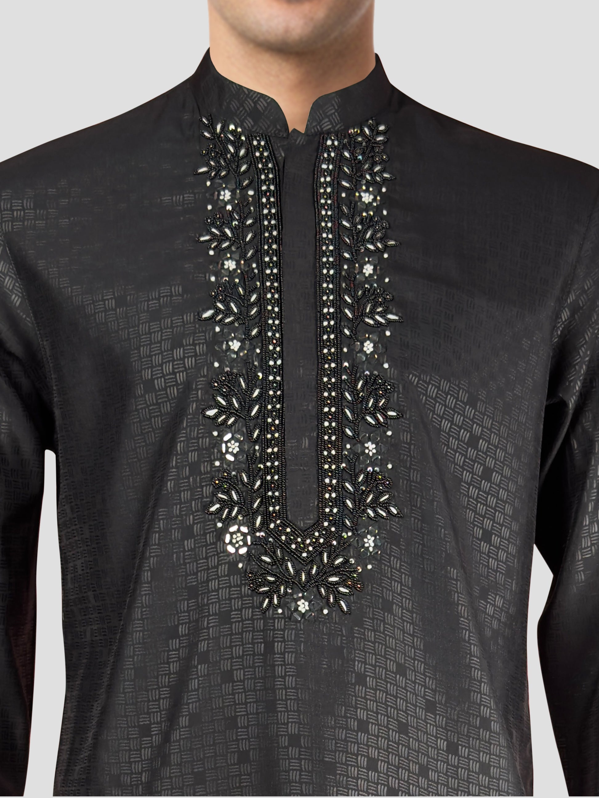 Black Silk Wedding Wear Men'S Kurta Set