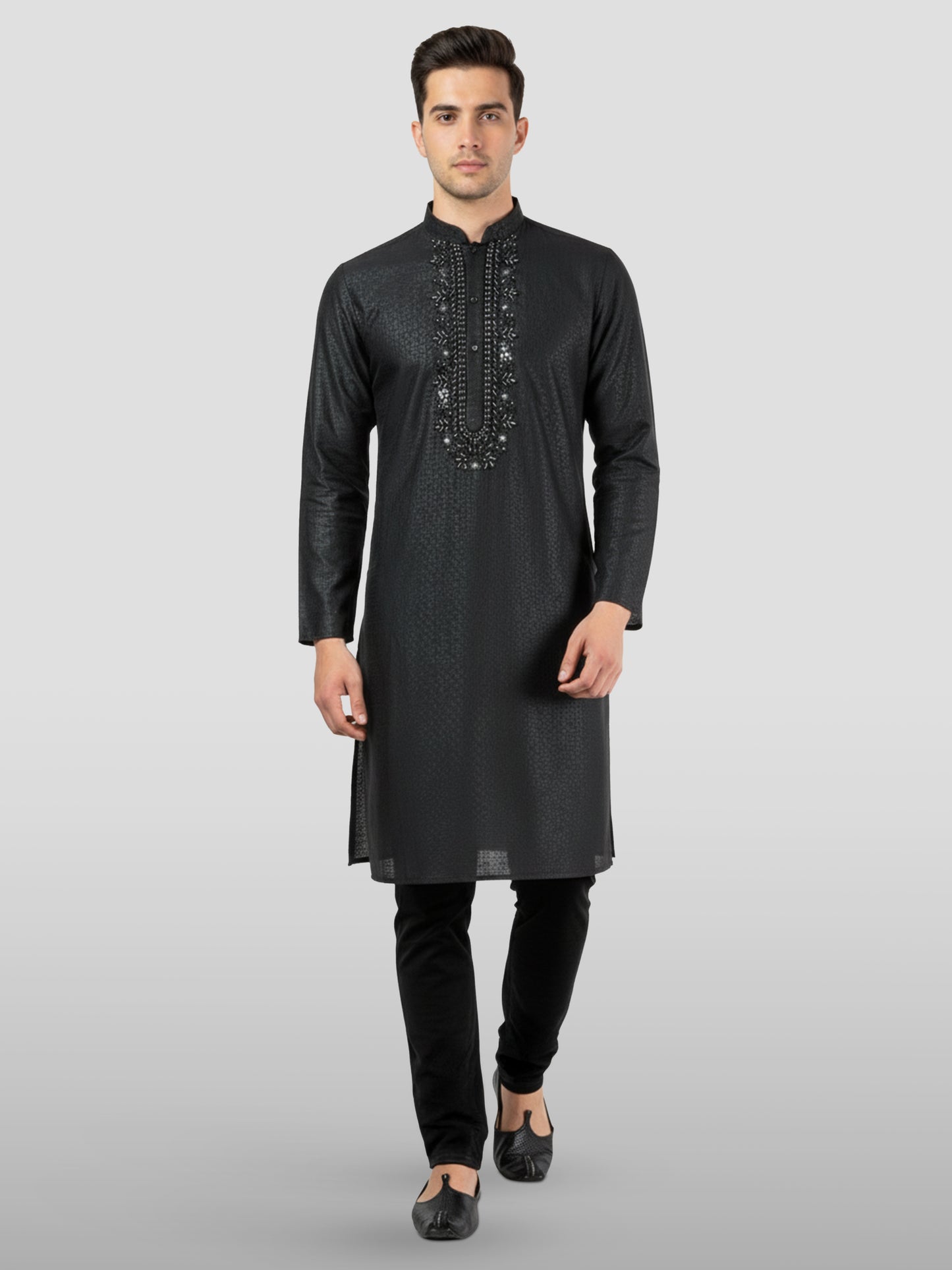 Black Silk Wedding Wear Men'S Kurta Set