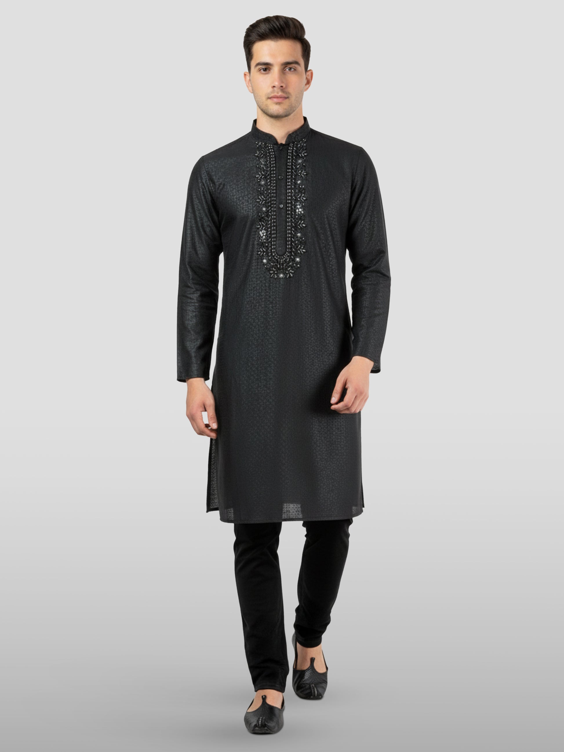 Black Silk Wedding Wear Men'S Kurta Set