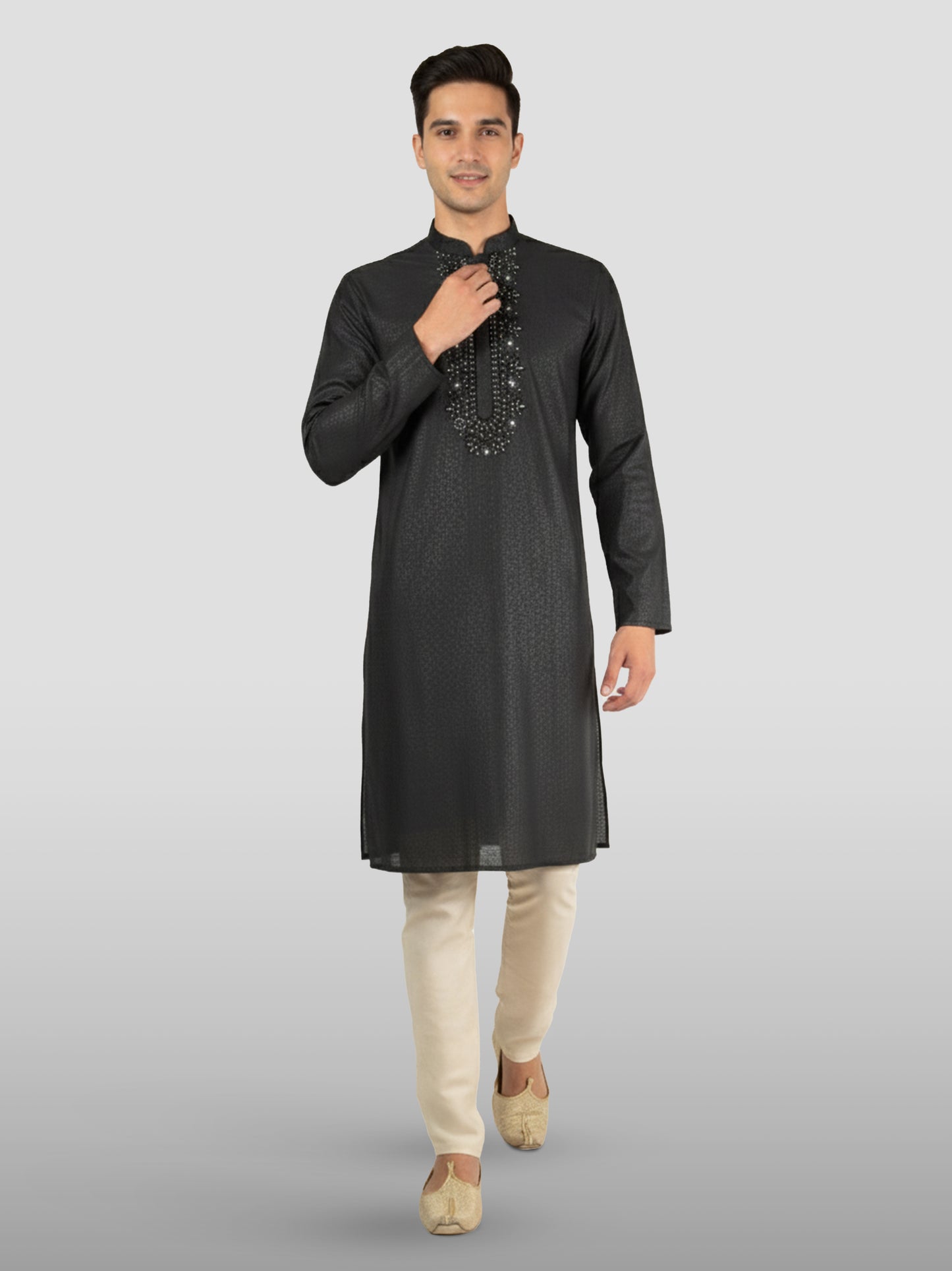 Black Silk Wedding Wear Men'S Kurta Set