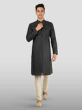 Black Silk Wedding Wear Men'S Kurta Set