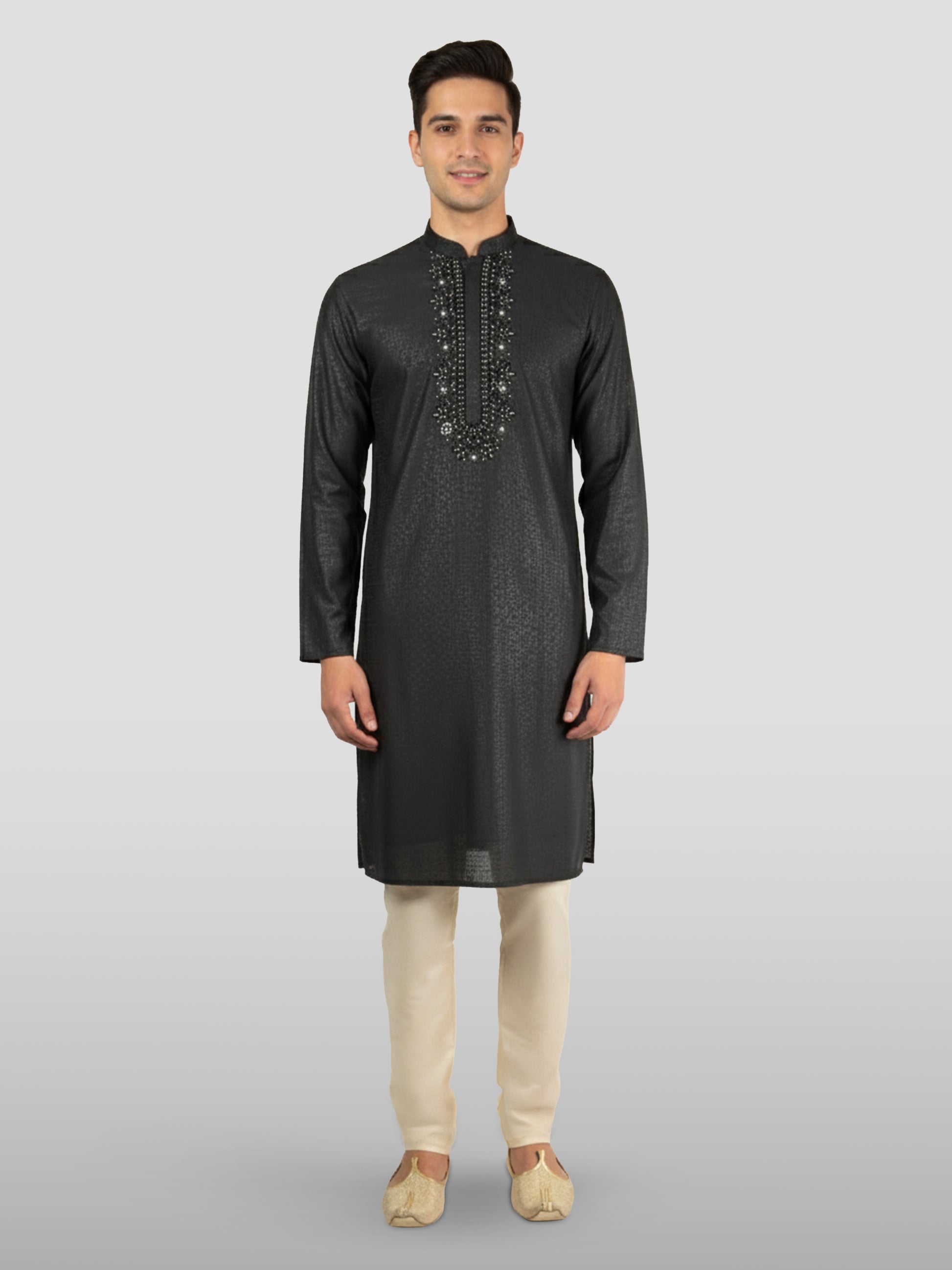 Black Silk Wedding Wear Men'S Kurta Set