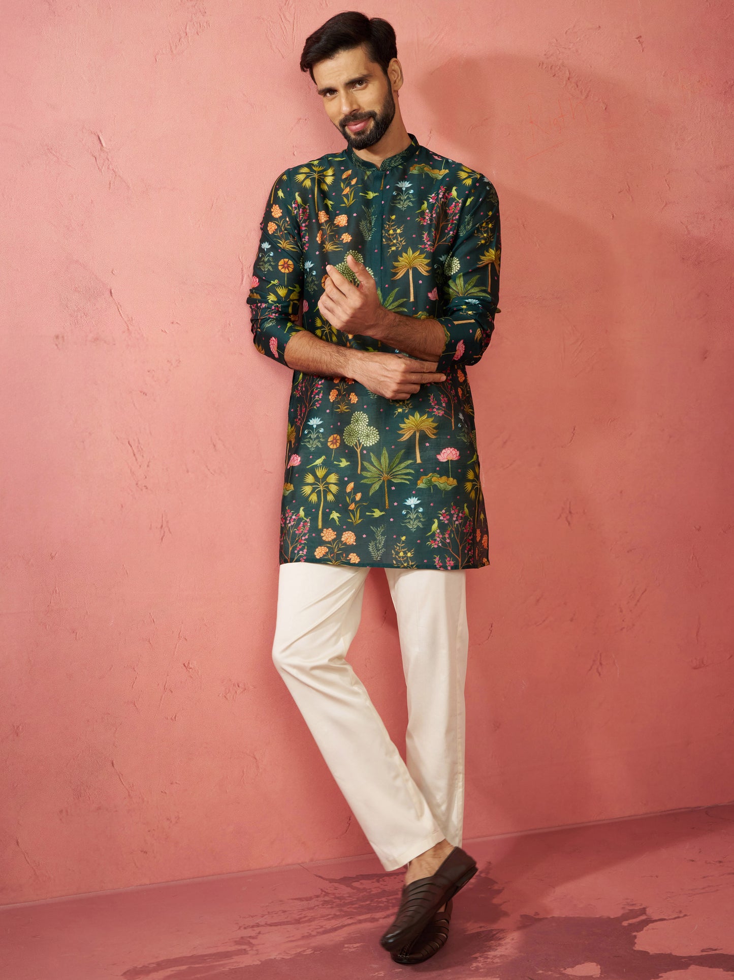 Bottle Green Maslin Festival Wear Men'S Kurta Set