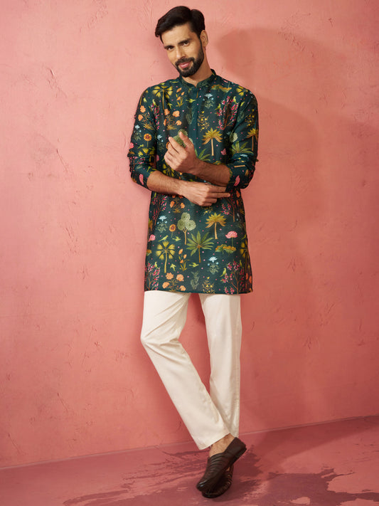 Bottle Green Maslin Festival Wear Men'S Kurta Set
