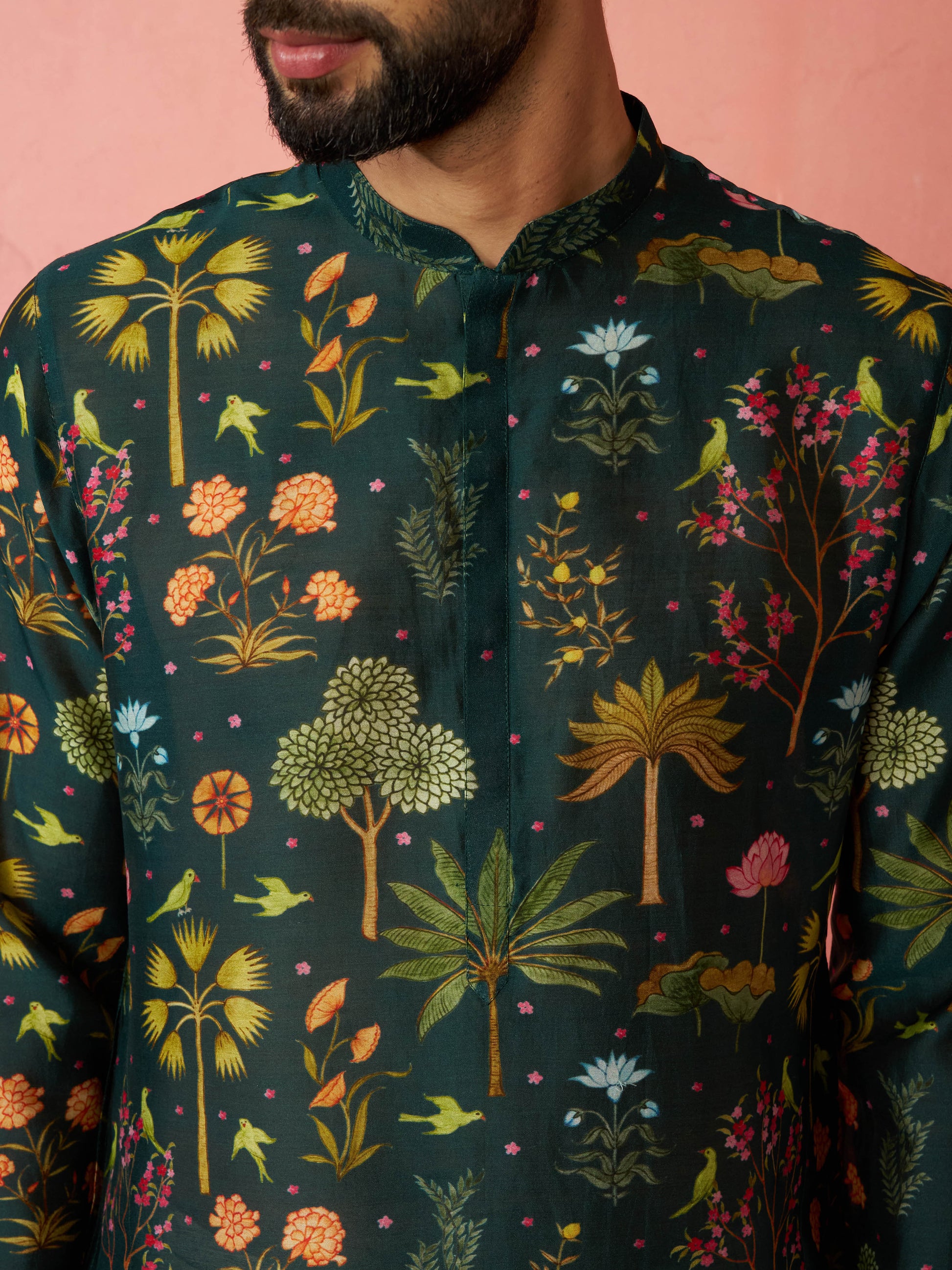 Bottle Green Maslin Festival Wear Men'S Kurta Set
