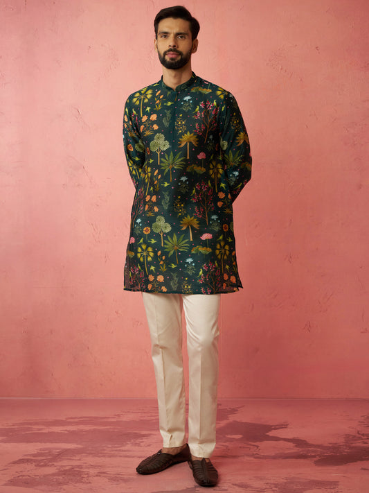 Bottle Green Maslin Festival Wear Men'S Kurta Set