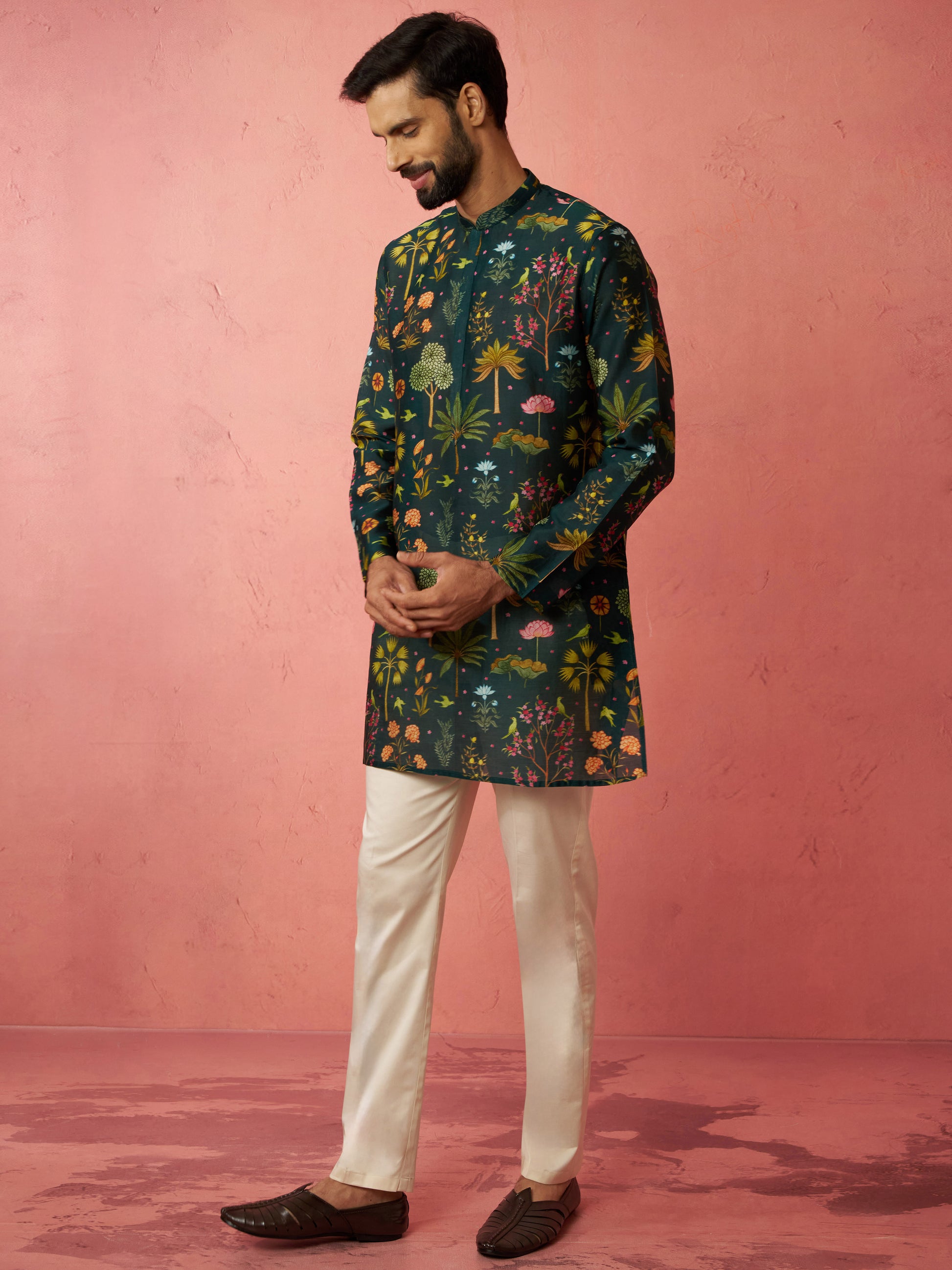 Bottle Green Maslin Festival Wear Men'S Kurta Set