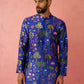 Designer Blue Silk Blend Party Wear Men's Kurta