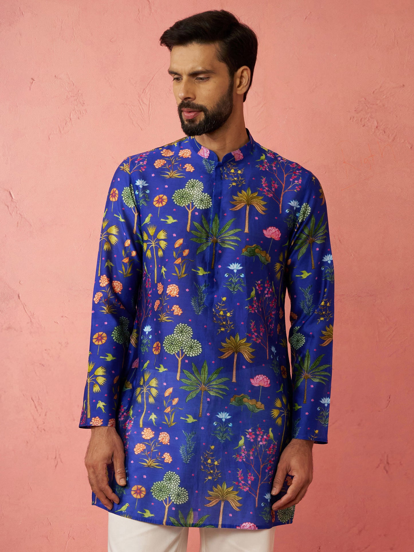 Designer Blue Silk Blend Party Wear Men's Kurta