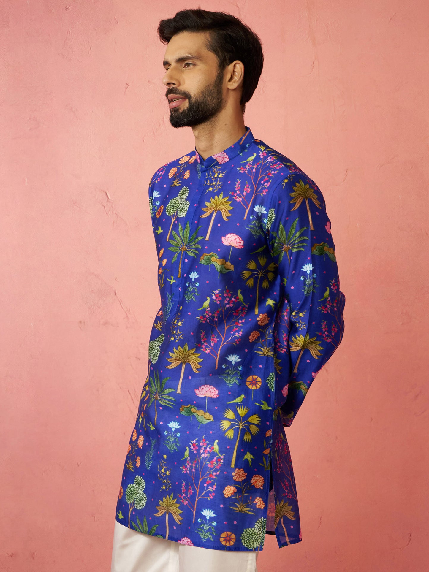 Designer Blue Silk Blend Party Wear Men's Kurta