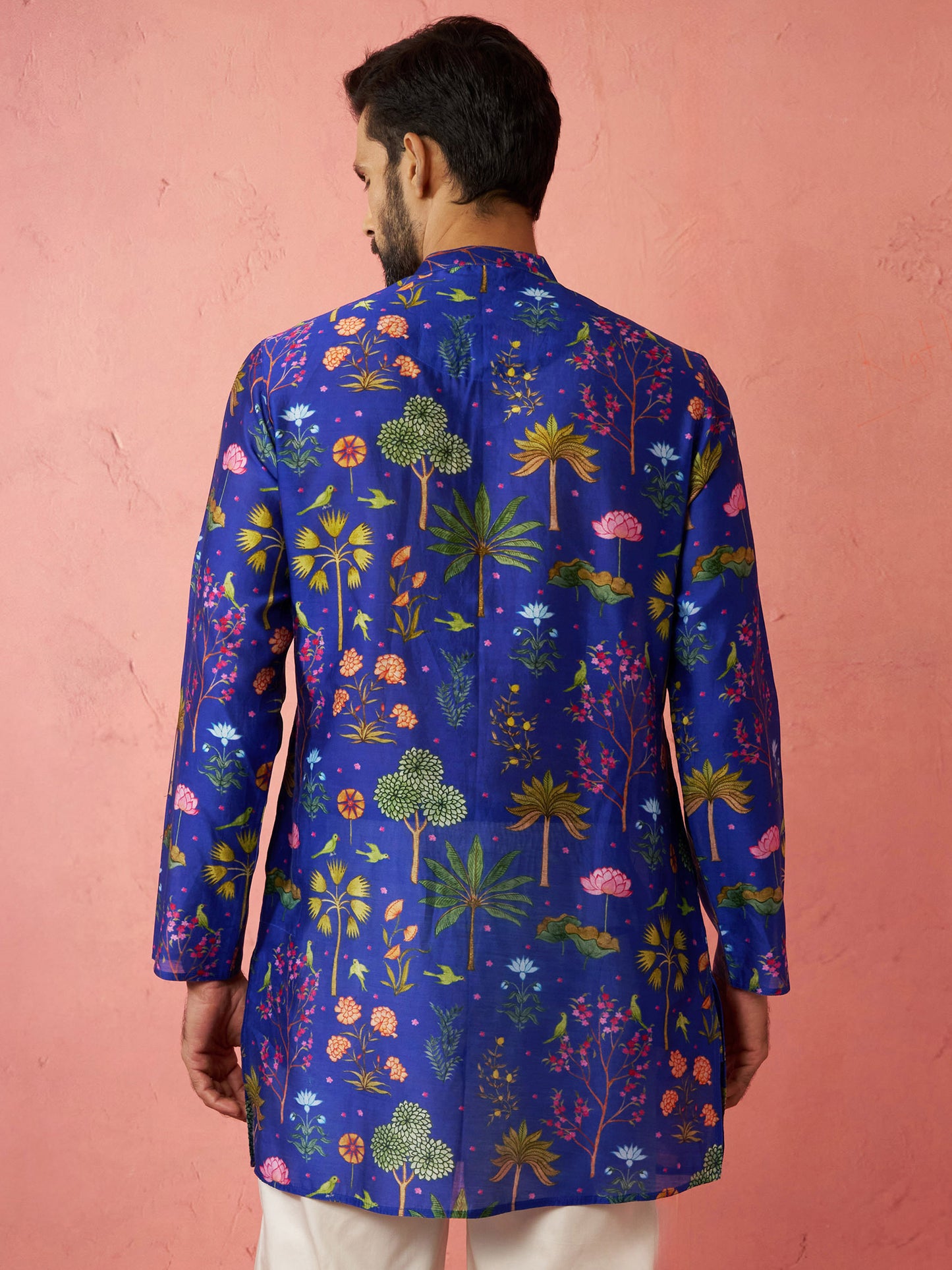 Designer Blue Silk Blend Party Wear Men's Kurta