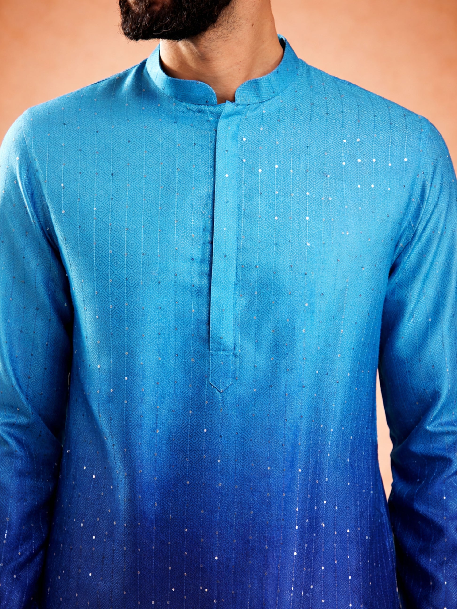 Blue Silk Blend Party Wear Men's Kurta
