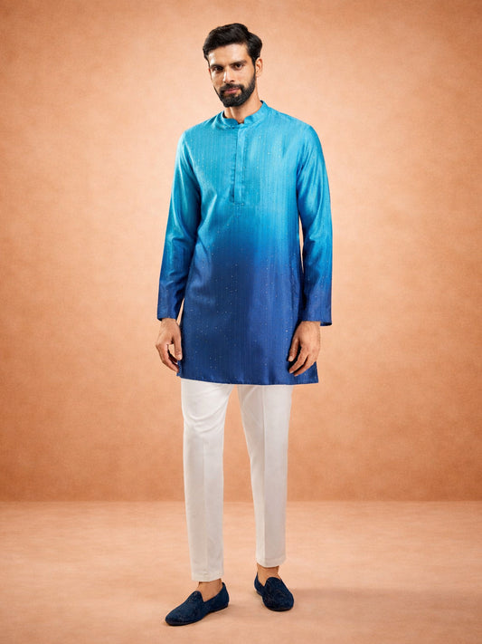 Blue Silk Blend Party Wear Men's Kurta