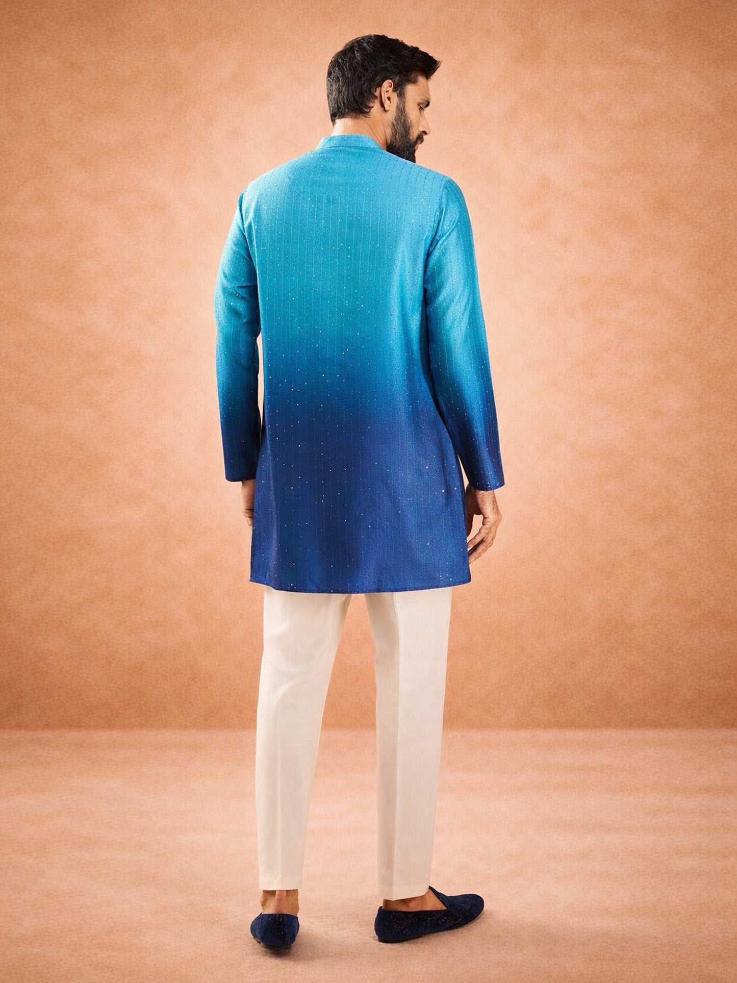 Blue Silk Blend Party Wear Men's Kurta