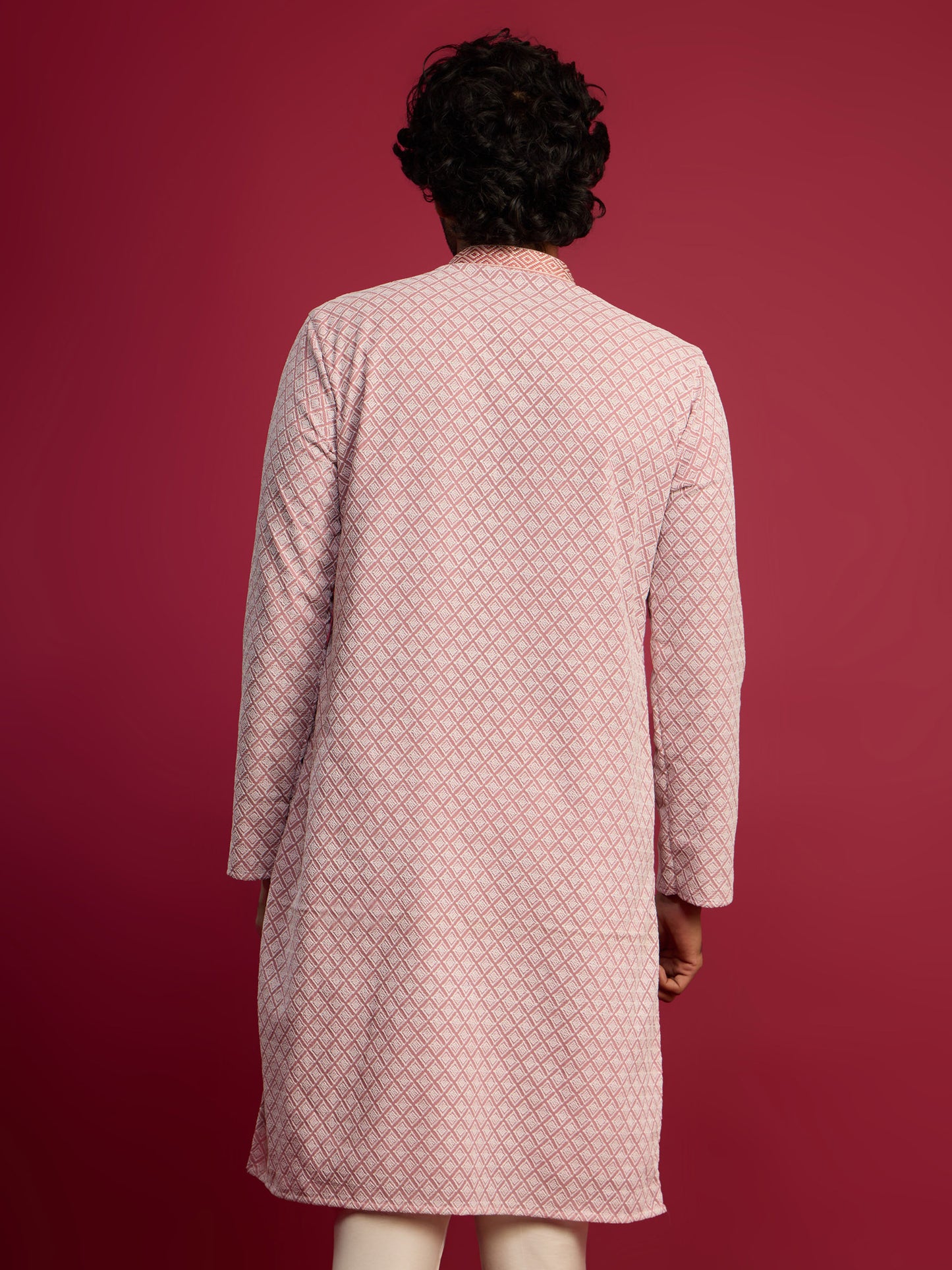 Pink Silk Blend Party Wear Men's Kurta