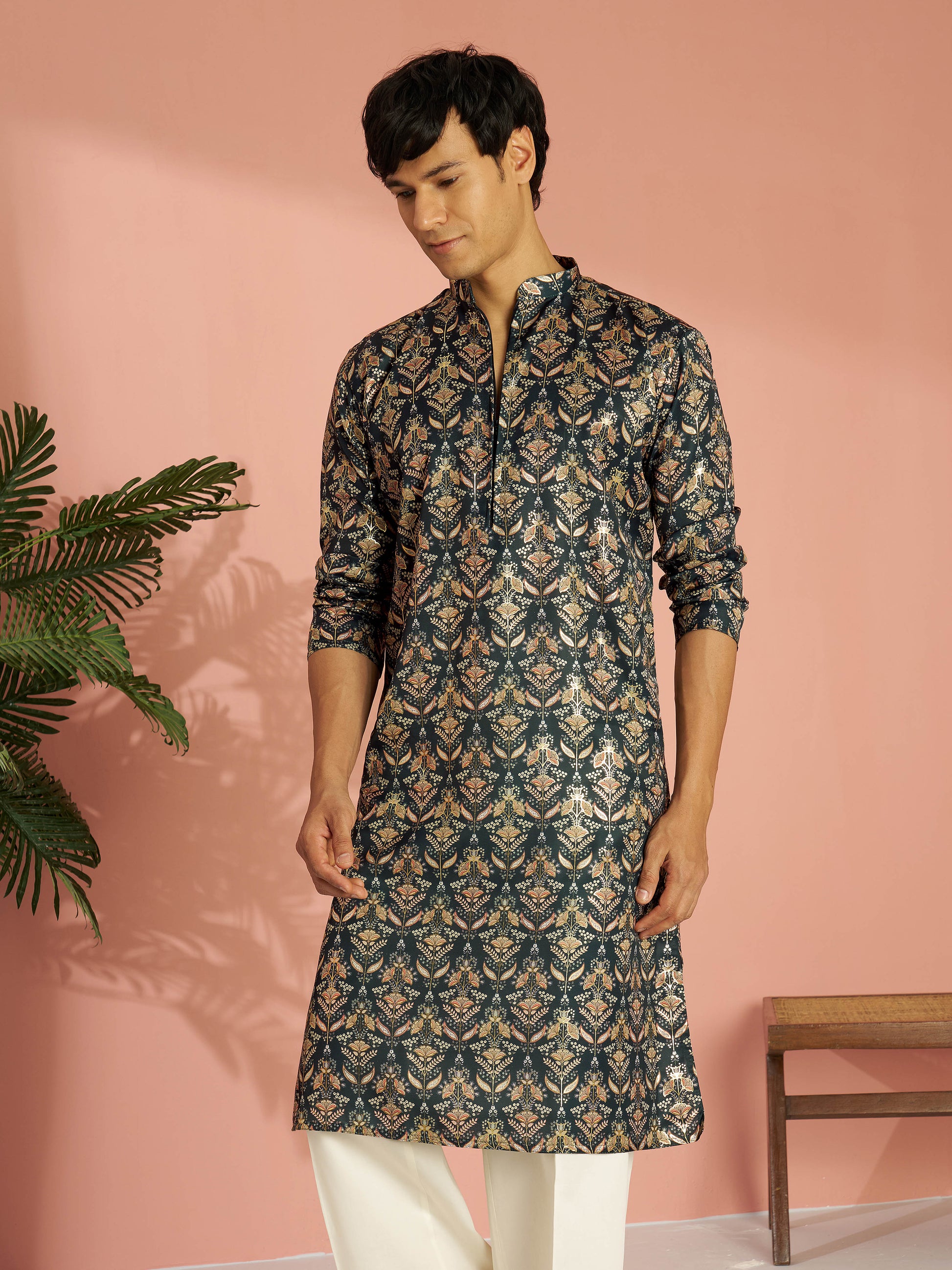 Brown Silk Blend Party Wear Men's Kurta