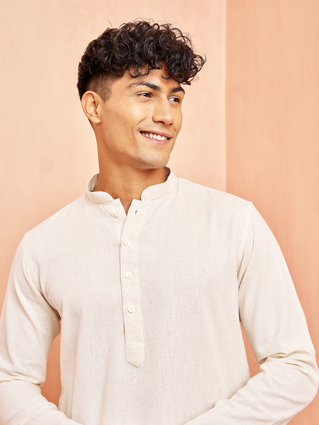 Cream Cotton Festival Wear Men'S Kurta Set