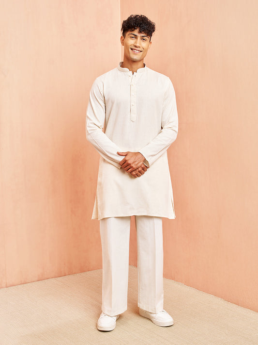 Cream Cotton Festival Wear Men'S Kurta Set