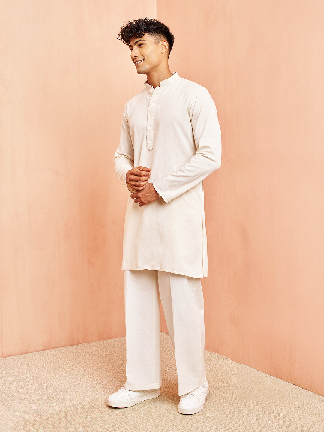 Cream Cotton Festival Wear Men'S Kurta Set