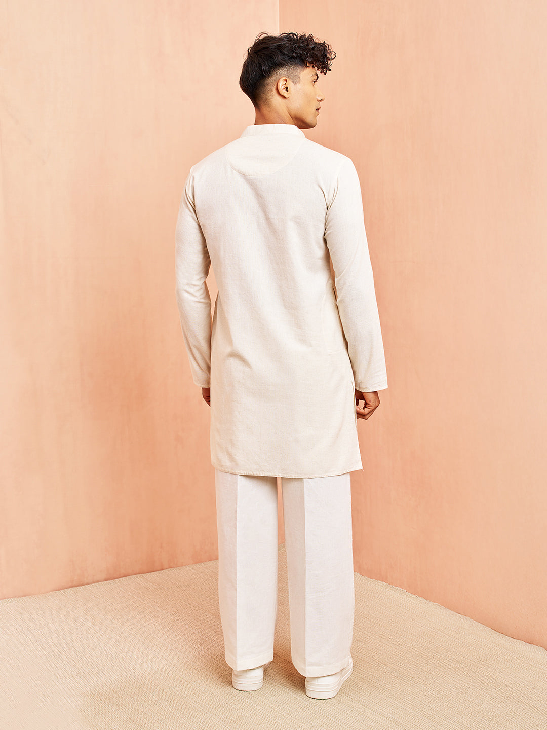 Cream Cotton Festival Wear Men'S Kurta Set