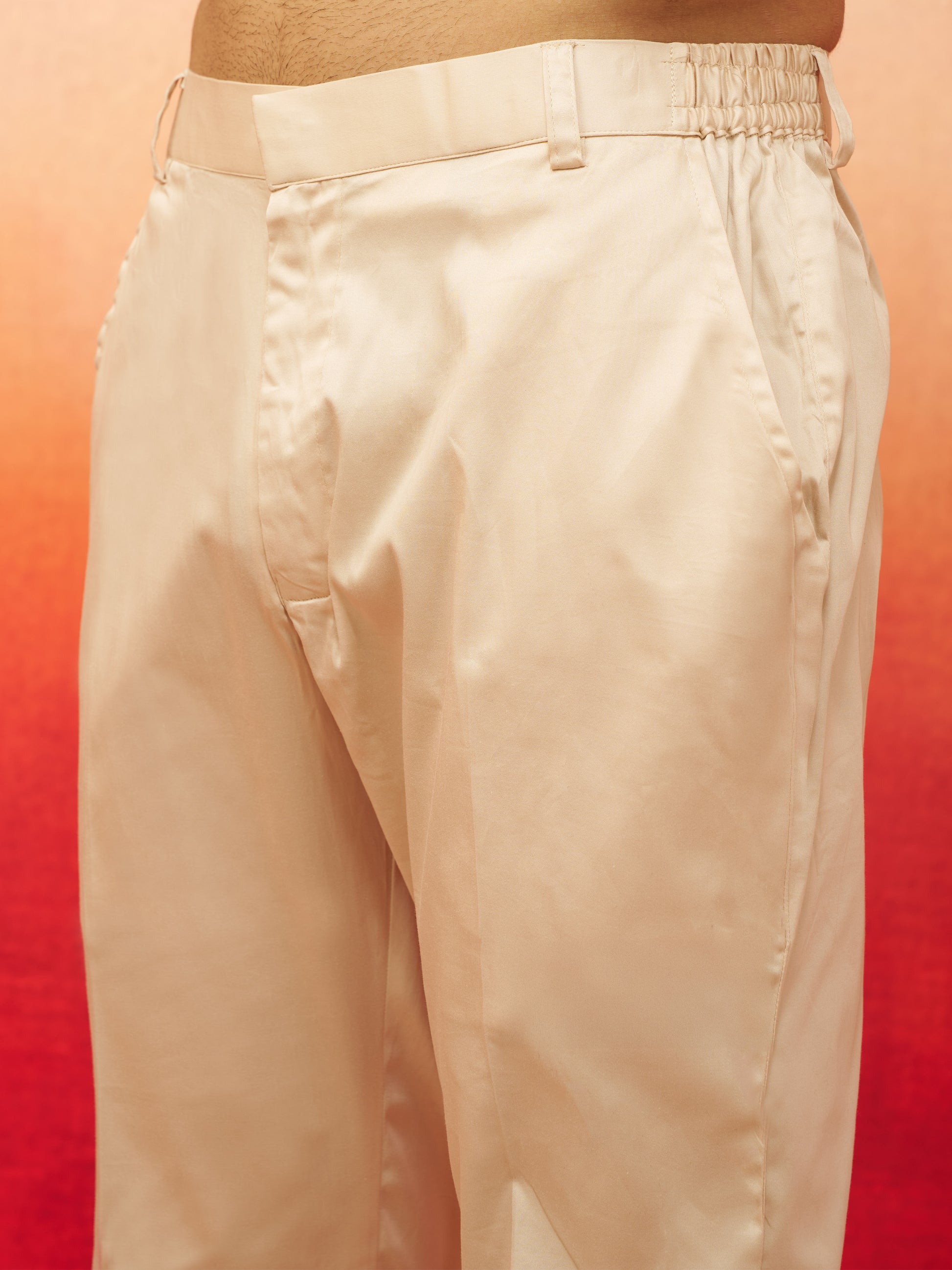 Beige Cotton Lycra Festival Men's Pant