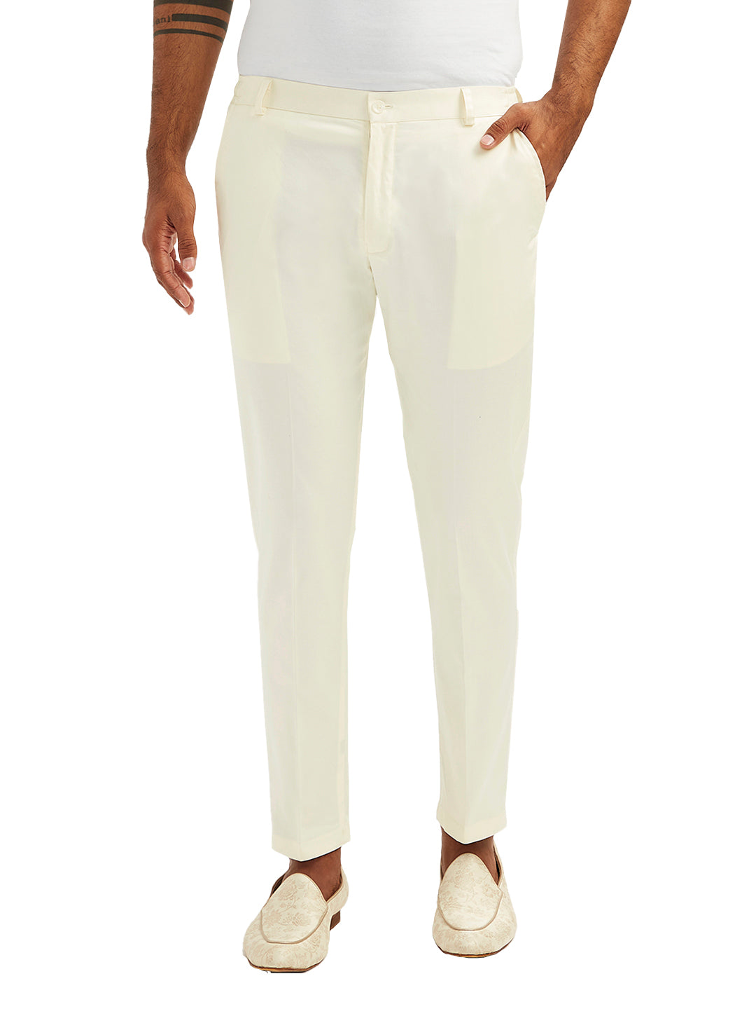 Cream Cotton Lycra Festival Men's Pant
