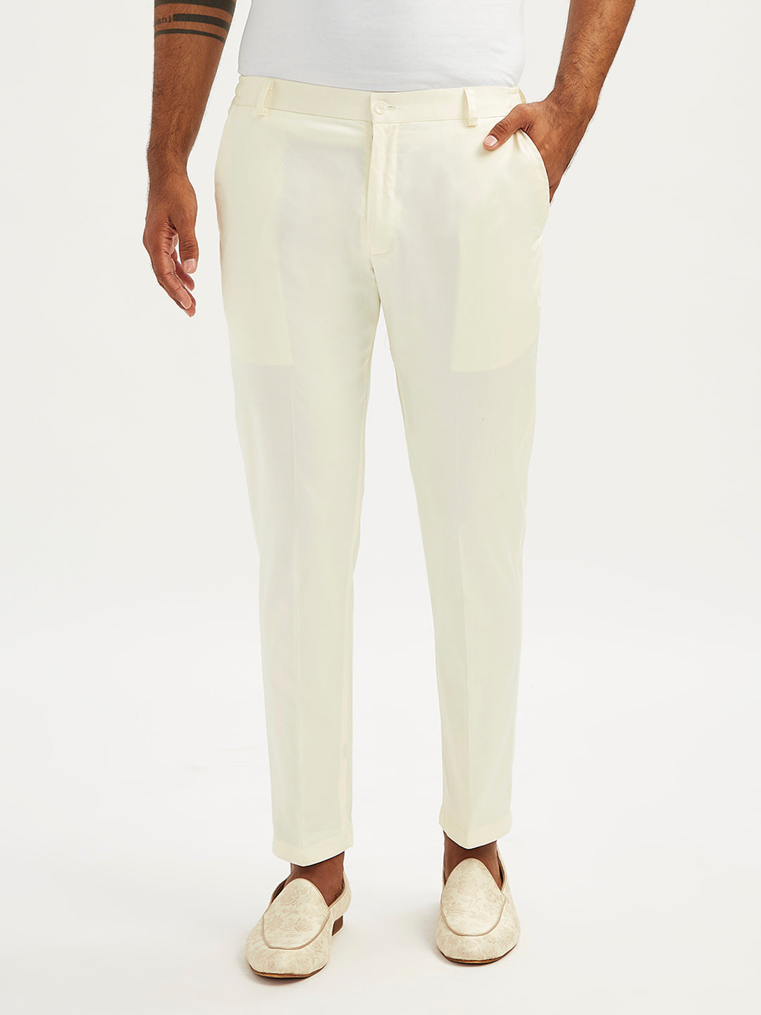 Cream Cotton Lycra Festival Men's Pant