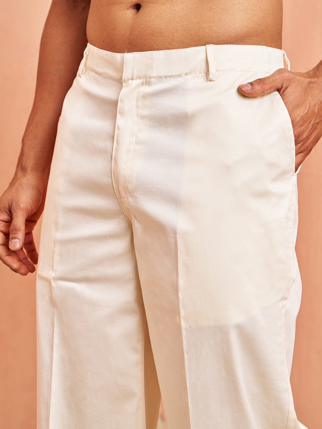 Cream Cotton Lycra Festival Wear Men's Pant