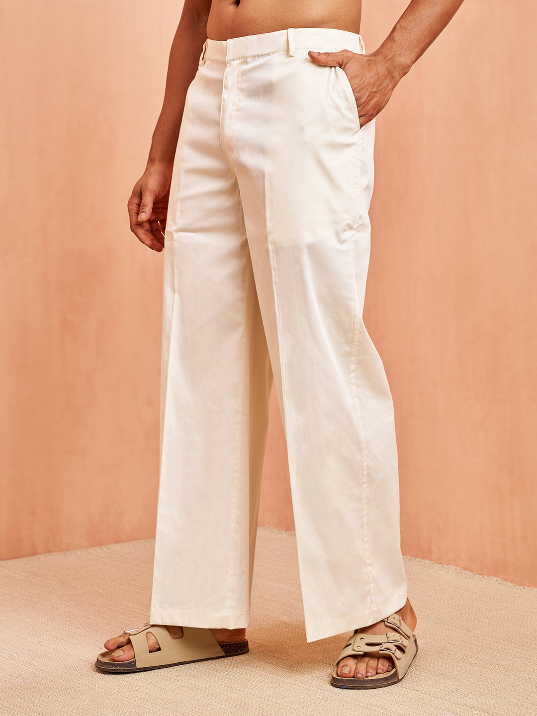 Cream Cotton Lycra Festival Wear Men's Pant