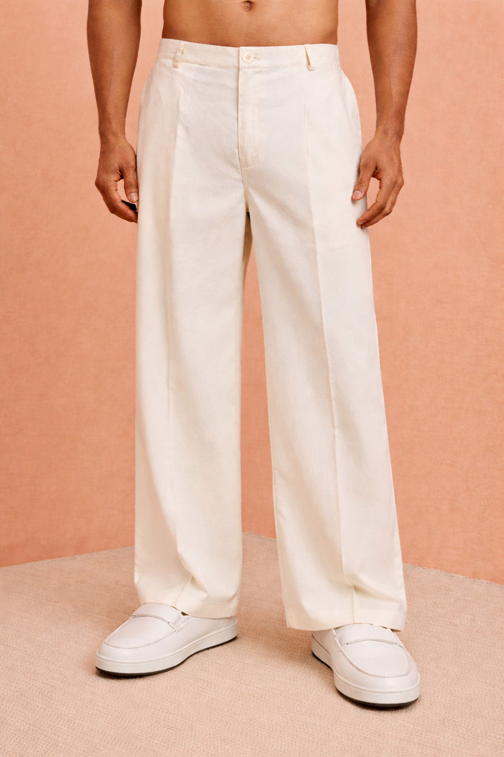 Cream Cotton Lycra Festival Wear Men's Pant