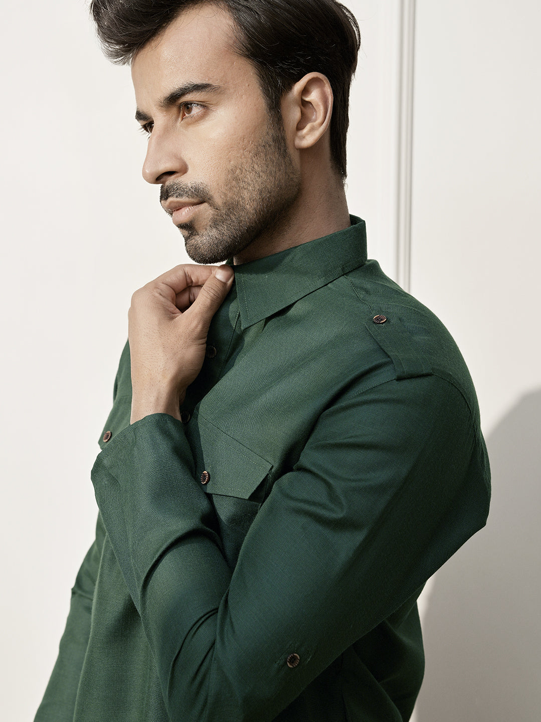 Mehendi Green Cotton Festival Wear Men'S Kurta Set