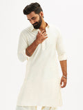 Cream Cotton Blend Party Wear Men's Pant
