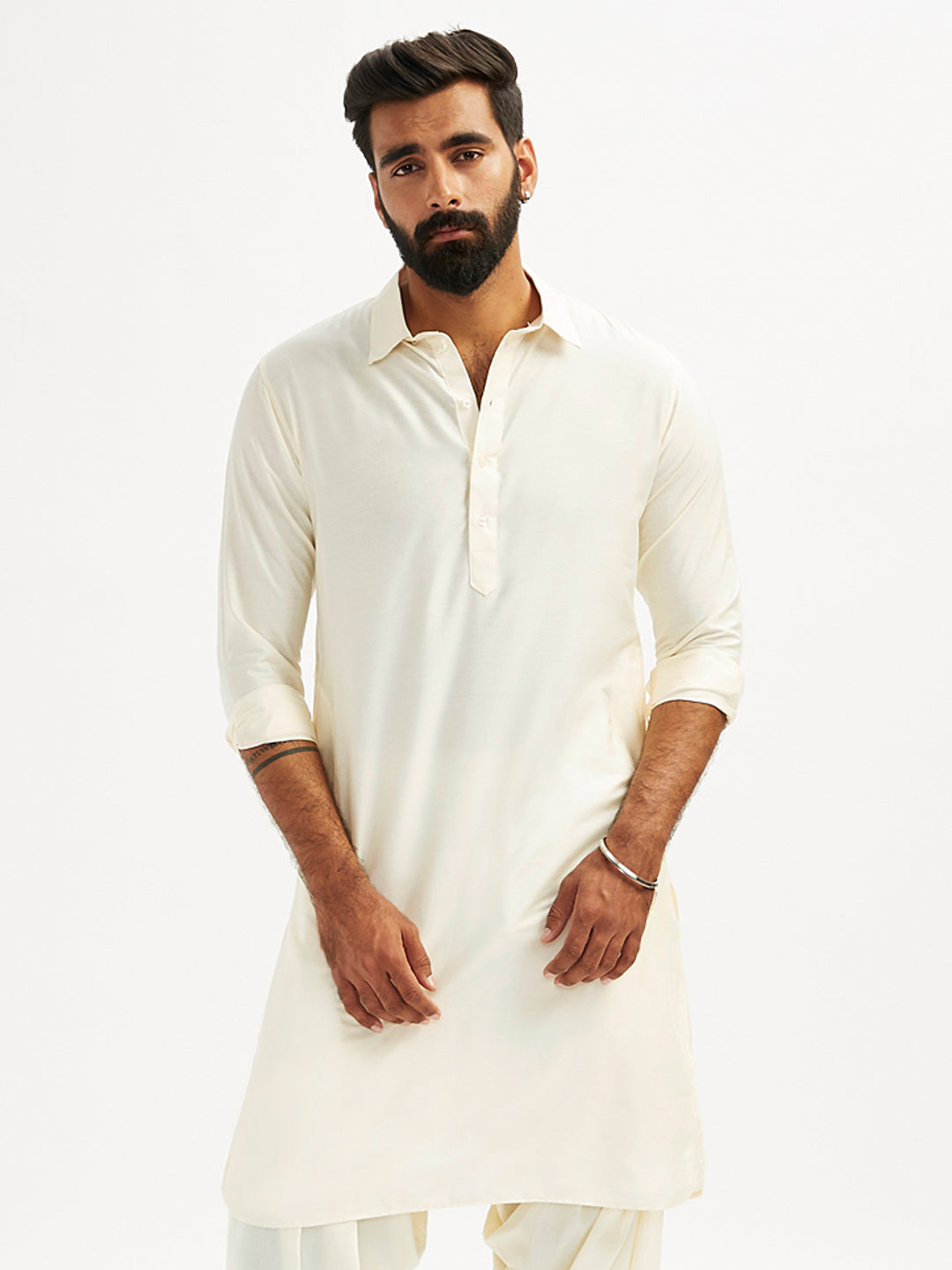 Cream Cotton Blend Party Wear Men's Pant