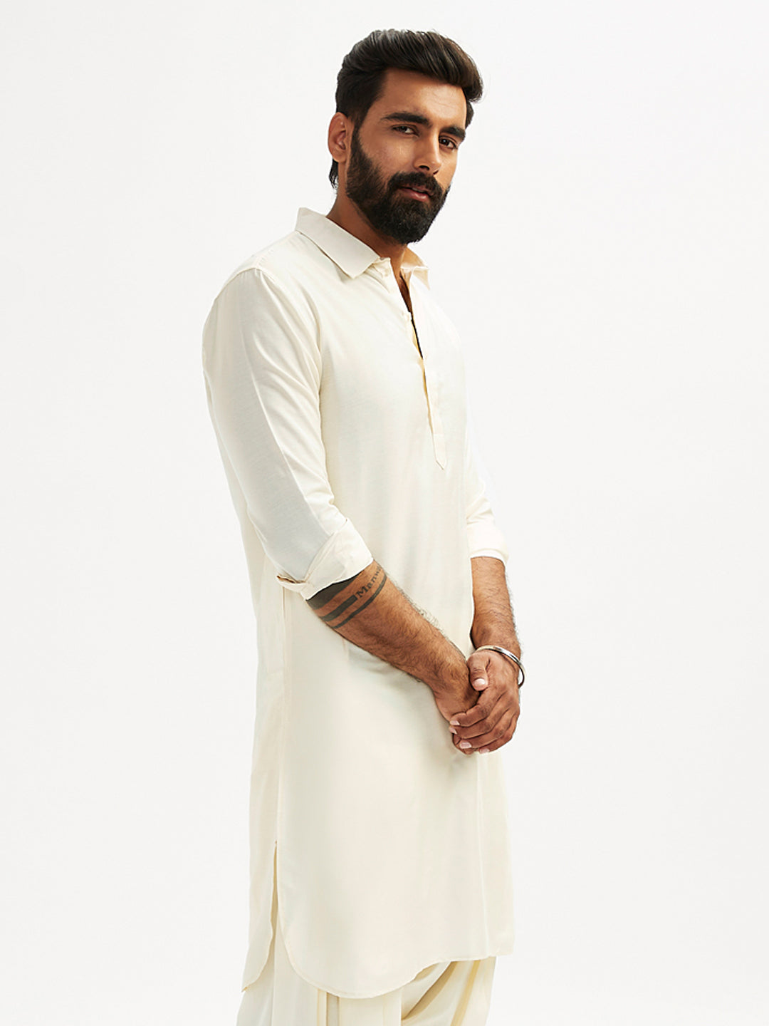 Cream Cotton Blend Party Wear Men's Pant