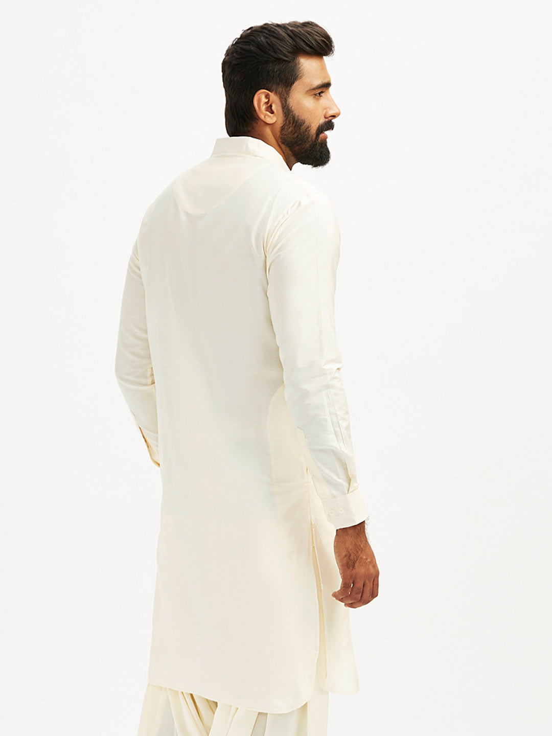 Cream Cotton Blend Casual Wear Men's Kurta