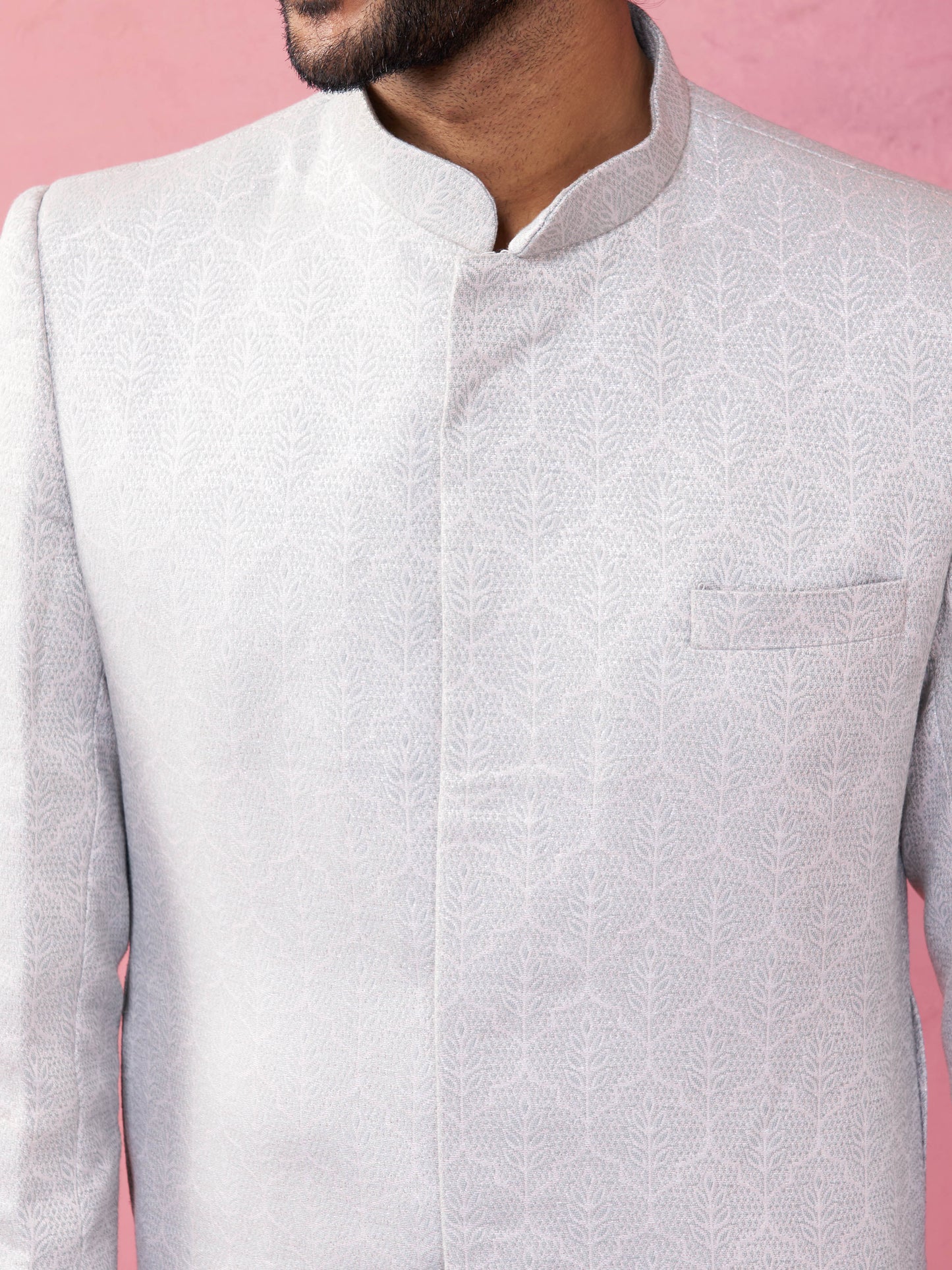 Grey Silk Blend Wedding Men's Sherwani Set